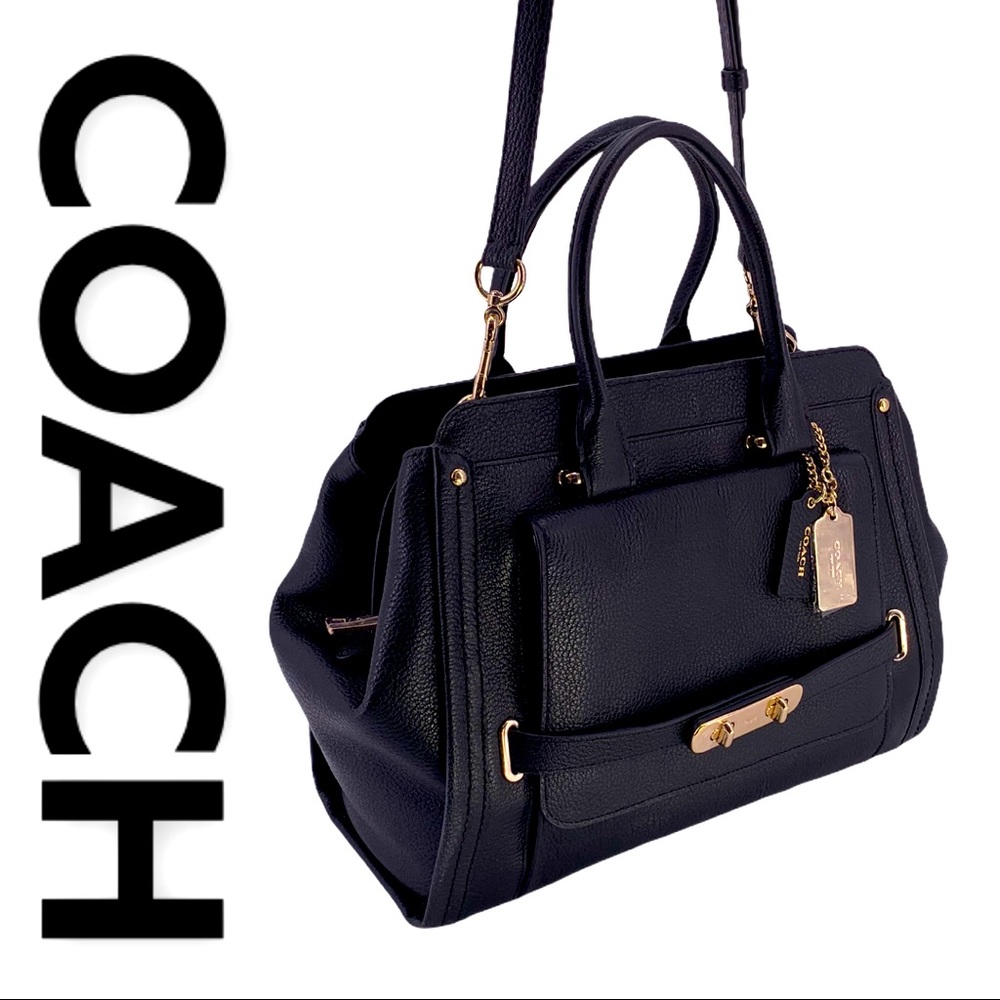 NWT COACH BLACK LEATHER SATCHEL WITH GOLD HARDWARE